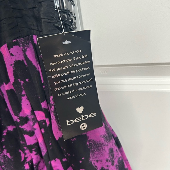 bebe Black and Magenta One-Shoulder Dress with Embellished Waist - Picture 4 of 4